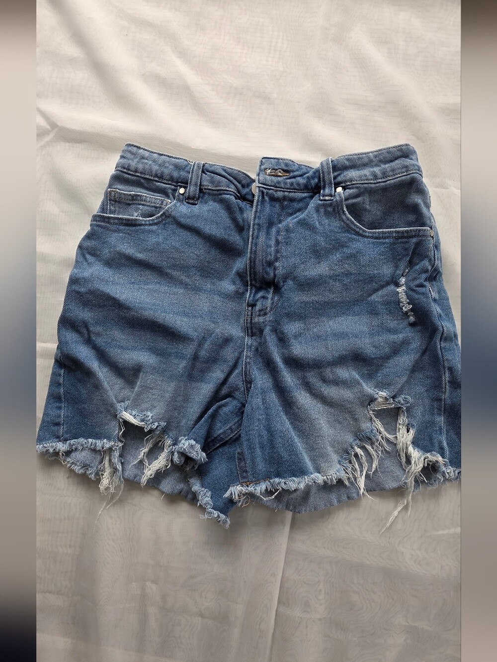 Denim Distressed High-Waist Women’s Shorts - Blue